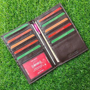 Genuine Leather Slim Long Bifold Wallet, Checkbook Cover with RFID Blocking